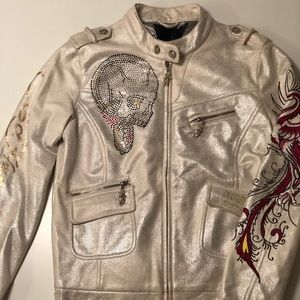 Ed Hardy White Leather Jacket